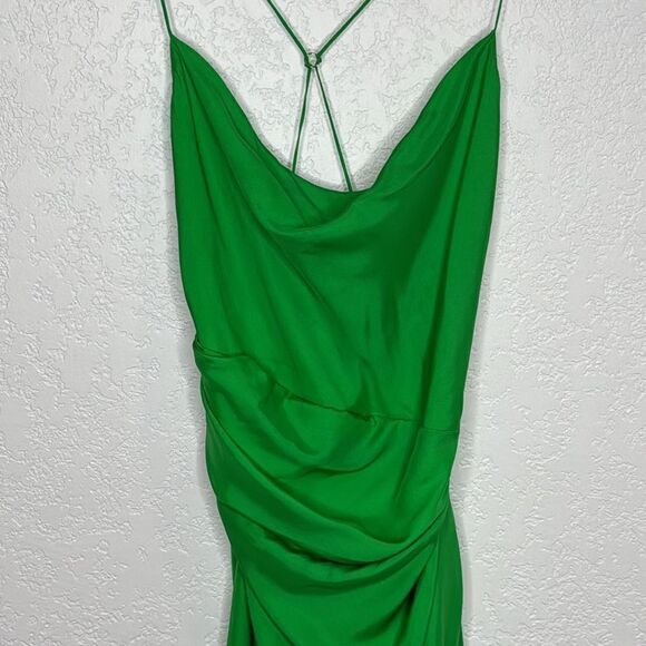 GAUGE81 Shiori Draped Silk Mini Dress Apple Green Medium - Picture 4 of 15